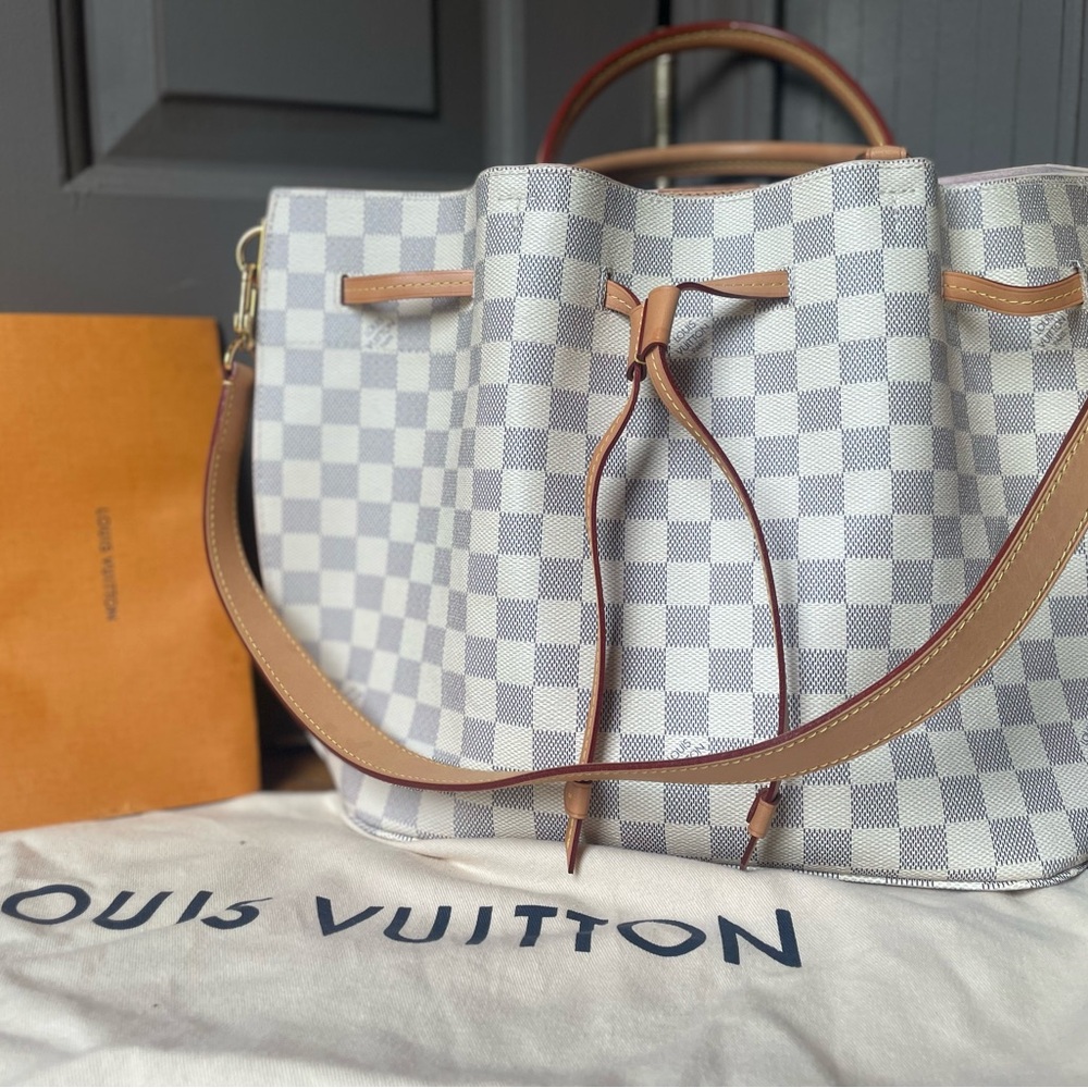 Louis Vuitton White and Tan Shoulder Bag with Damier Azur Canvas